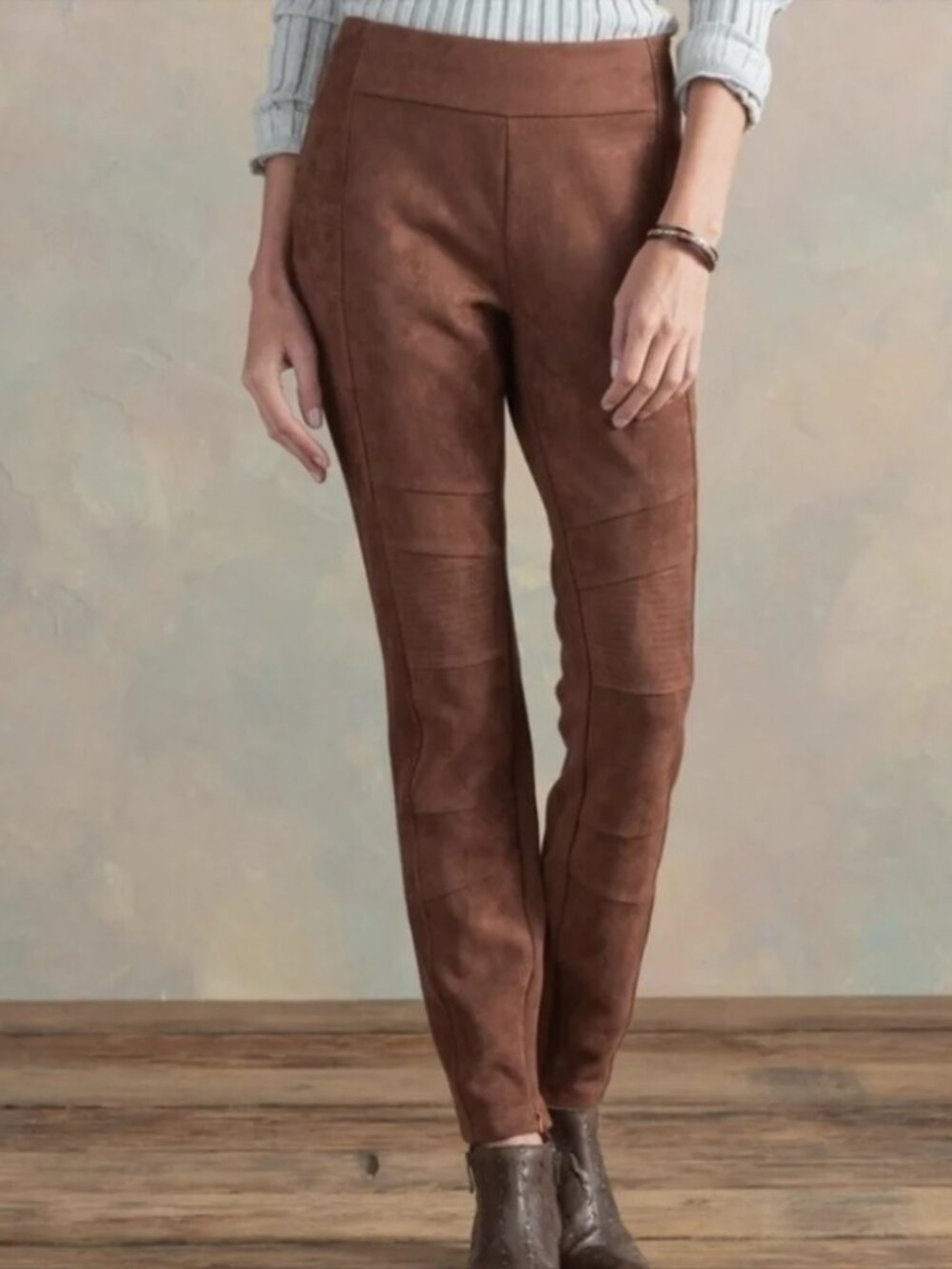 Sundance Brown Faux Suede Luxe Dreams Moto Style Leggings Size 12